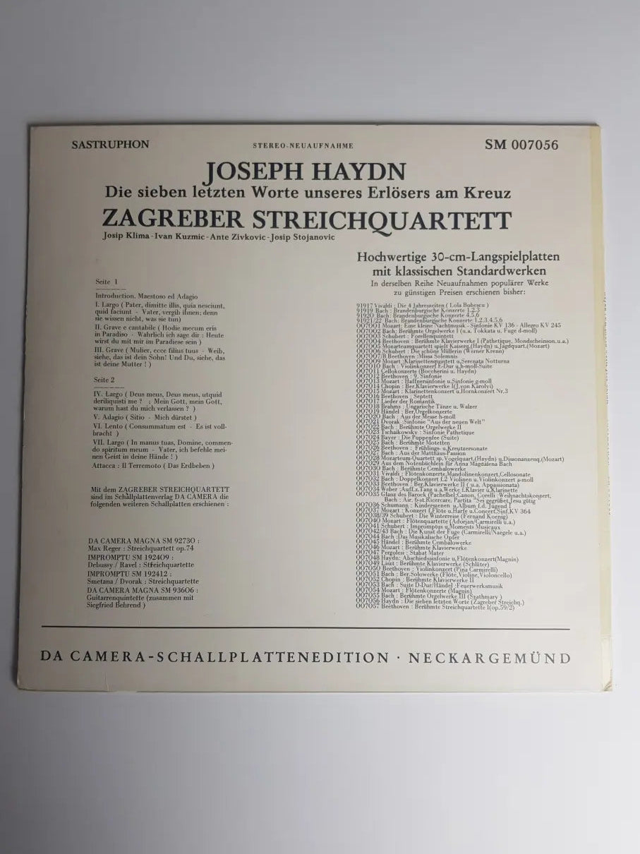 Joseph Haydn - Zagreber Streichquartett, Josip Klima, Ivan Kuzmic, Ante Zivkovic, Josip Stojanovic – Die Sieben Letzten Worte Unseres Erlösers Am Kreuz