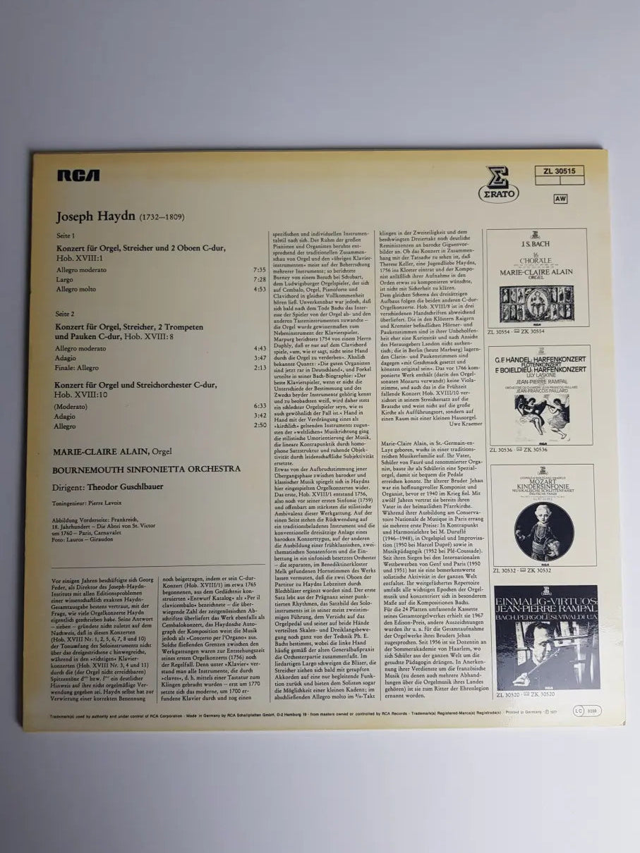Joseph Haydn, Marie-Claire Alain, Bournemouth Sinfonietta Orchestra, Theodor Guschlbauer – Drei Orgelkonzerte