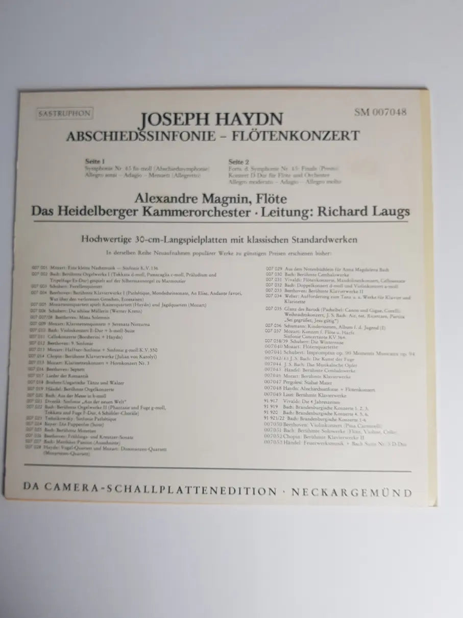 Joseph Haydn - Alexandre Magnin, Das Heidelberger Kammerorchester Leitung: Richard Laugs – Abschiedssinfonie - Flötenkonzert