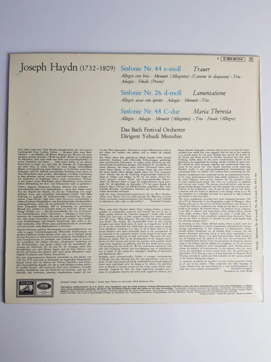 Joseph Haydn, Yehudi Menuhin, Bath Festival Orchestra – Sinfonien Nr. 26, 44 & 48