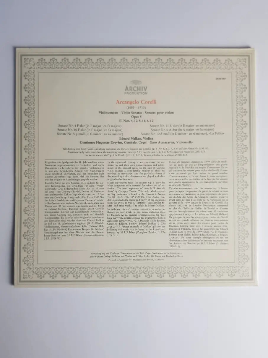 Corelli, Eduard Melkus – Violinsonaten = Violin Sonatas = Sonates Pour Violin- Op. 5 II. Nos. 4,10,5,11,6,12