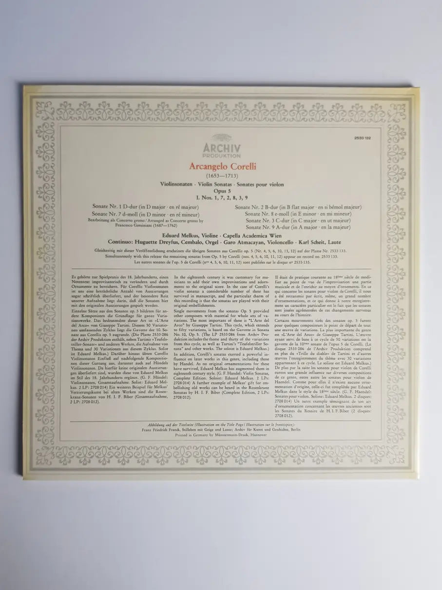 Corelli - Eduard Melkus – Violinsonaten · Violin Sonatas · Sonates Pour Violon · Op. 5, I. Nos. 1·7·2·8·3·9