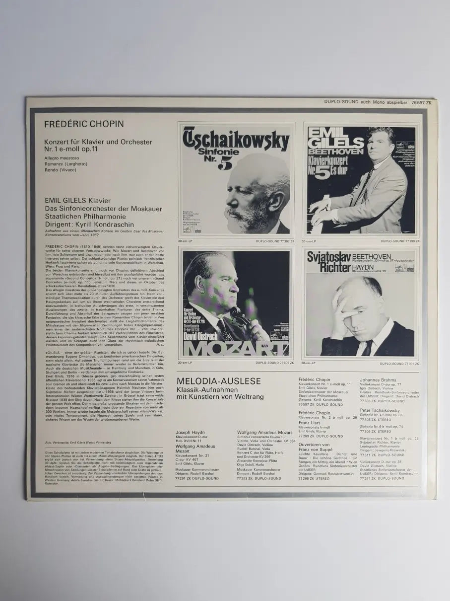 Frederic Chopin, Emil Gilels, Sinfonieorchester Der Moskauer Staatlichen Philharmonie Dirigent Kyrill Kondraschin – Klavierkonzert Nr. 1 E-moll Op.11