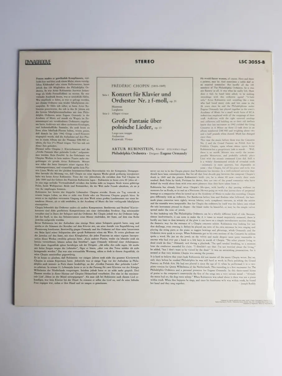 Artur Rubinstein, The Philadelphia Orchestra, Eugene Ormandy : Chopin – Concerto No. 2 In F Minor / Grand Fantasy On Polish Airs