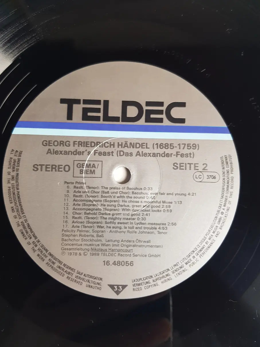 Händel, Concentus Musicus Wien, Nikolaus Harnoncourt, Felicity Palmer, Anthony Rolfe Johnson, Stephen Roberts, Bachchor Stockholm – Alexanders Feast (Das Alexander-Fest)