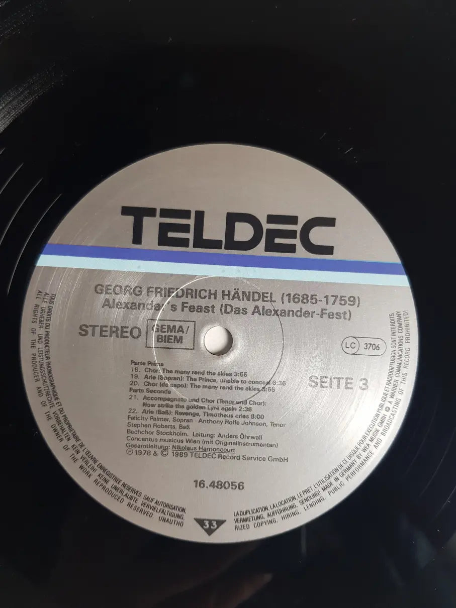 Händel, Concentus Musicus Wien, Nikolaus Harnoncourt, Felicity Palmer, Anthony Rolfe Johnson, Stephen Roberts, Bachchor Stockholm – Alexanders Feast (Das Alexander-Fest)