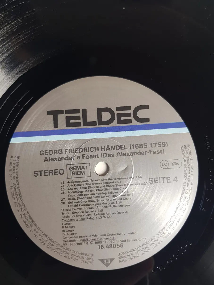 Händel, Concentus Musicus Wien, Nikolaus Harnoncourt, Felicity Palmer, Anthony Rolfe Johnson, Stephen Roberts, Bachchor Stockholm – Alexanders Feast (Das Alexander-Fest)