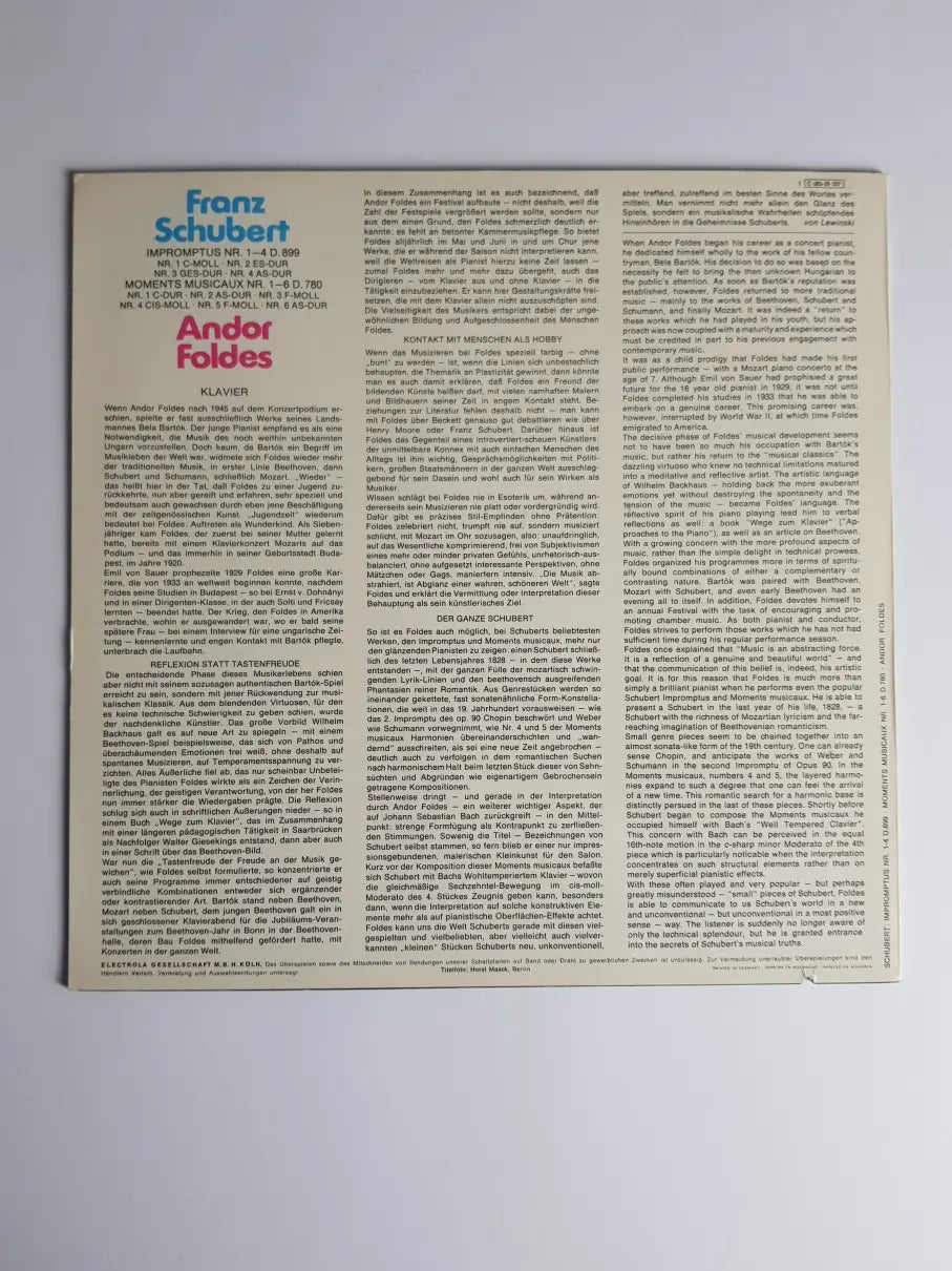 Franz Schubert - Andor Foldes – Impromptus Nr. 1 - 4 D. 899 / Moments Musicaux Nr. 1 - 6 D. 780