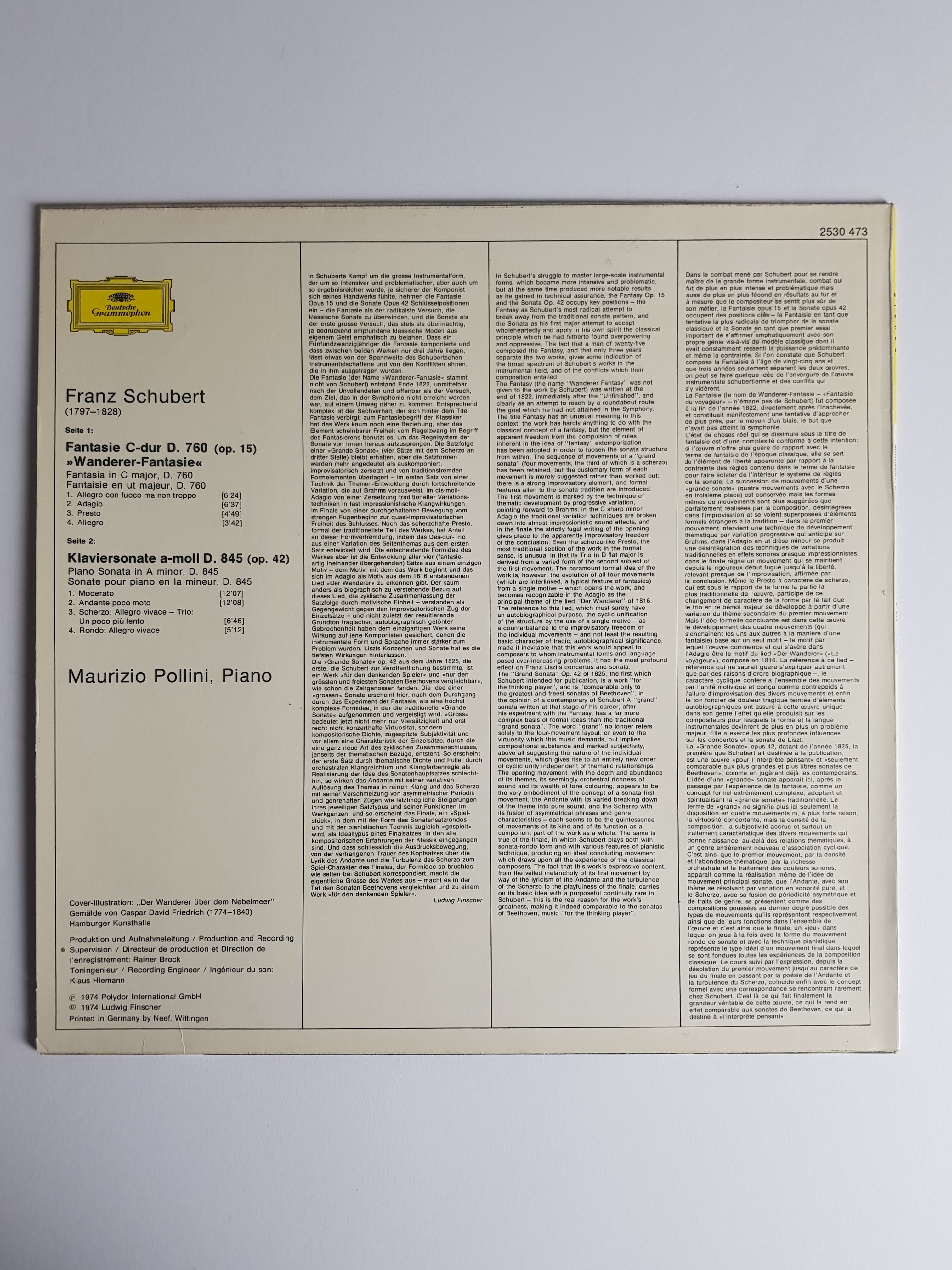 Franz Schubert, Maurizio Pollini – Wanderer-Fantasie / Klaviersonate A-moll D. 845 = Piano Sonata In A Minor