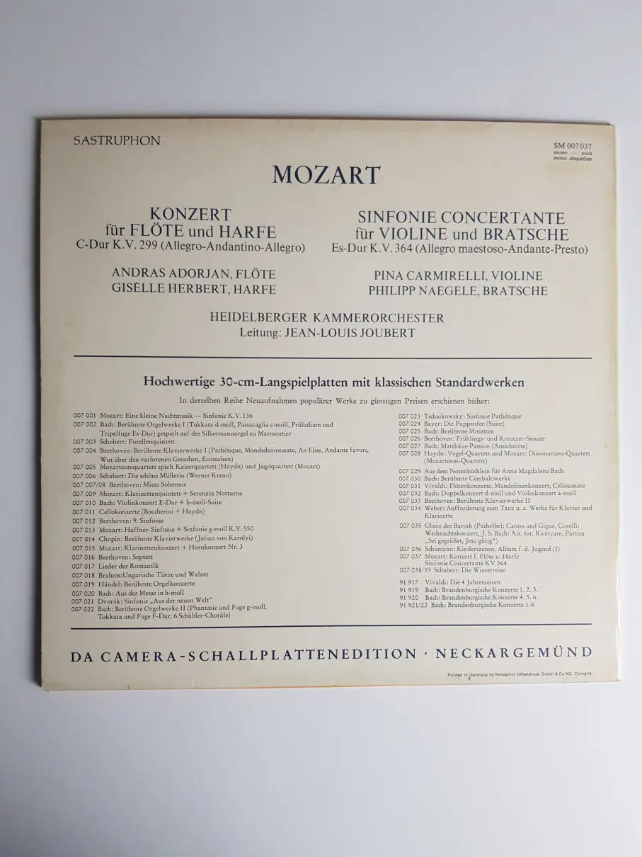 Mozart / Heidelberger Kammerorchester, Jean-Louis Joubert – Konzert Für Flöte Und Harfe, Sinfonie Concertante Für Violine Und Bratsche