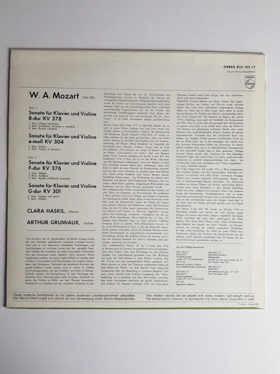 Clara Haskil, Arthur Grumiaux, Mozart – Sonaten Für Klavier Und Violine