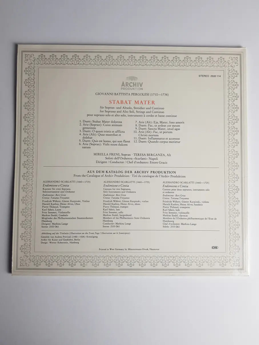 Giovanni Battista Pergolesi - Mirella Freni • Teresa Berganza, Solisti Dell'Orchestra «Scarlatti» Napoli, Ettore Gracis – Stabat Mater