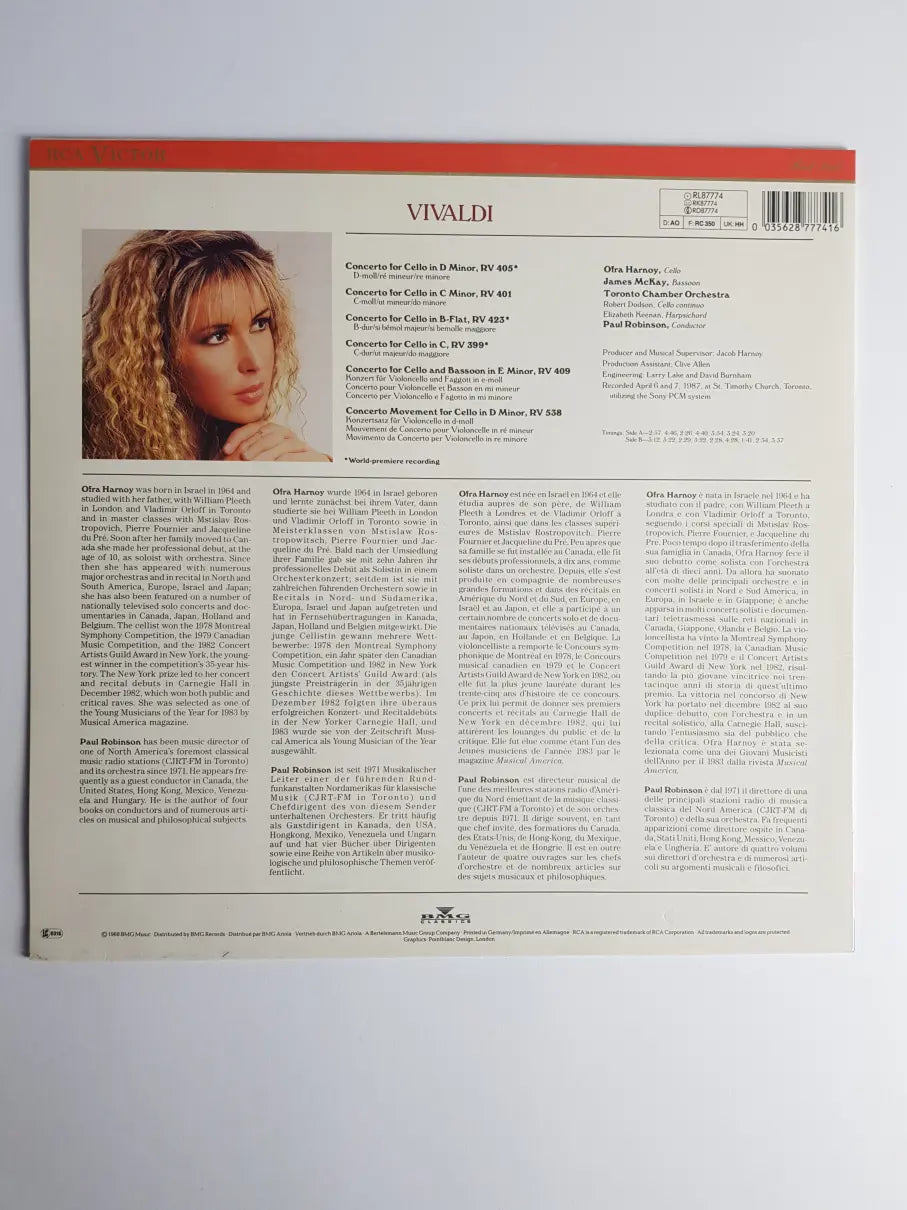 Ofra Harnoy, Vivaldi, Toronto Chamber Orchestra, Paul Robinson – Vivaldi Cello Concertos Col. 1