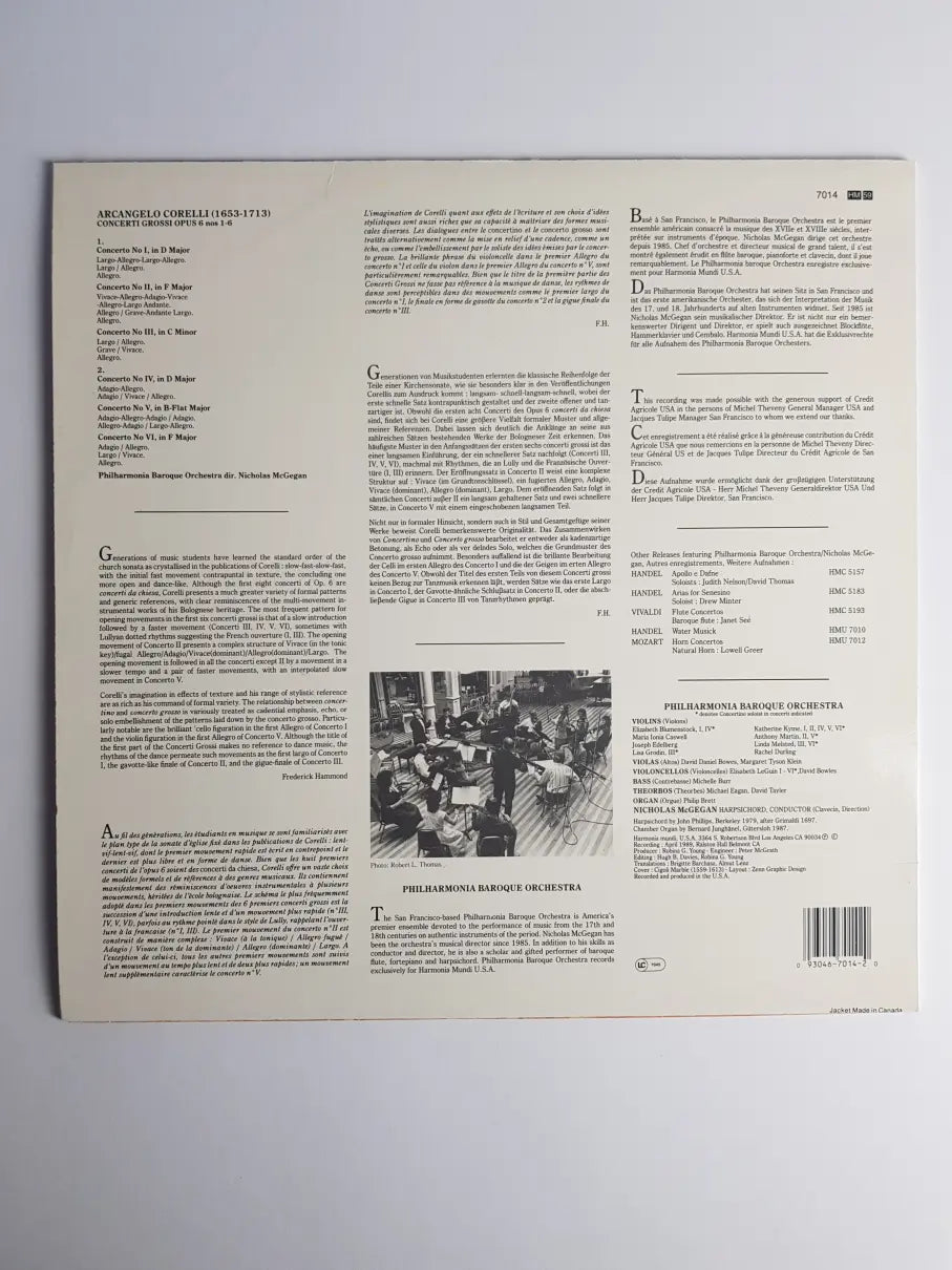 Corelli, Philharmonia Baroque Orchestra, Nicholas McGegan – Concerti Grossi Op.6 1–6