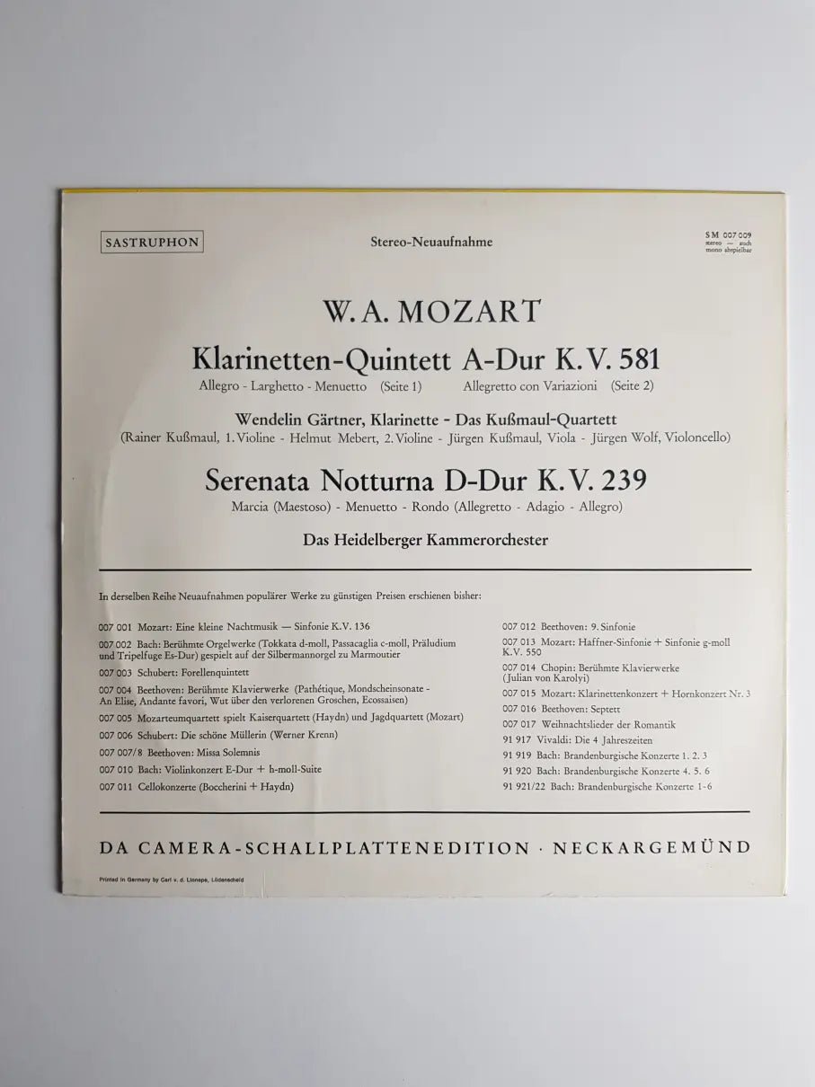 Mozart – Klarinettenquintett・Serenata Notturna