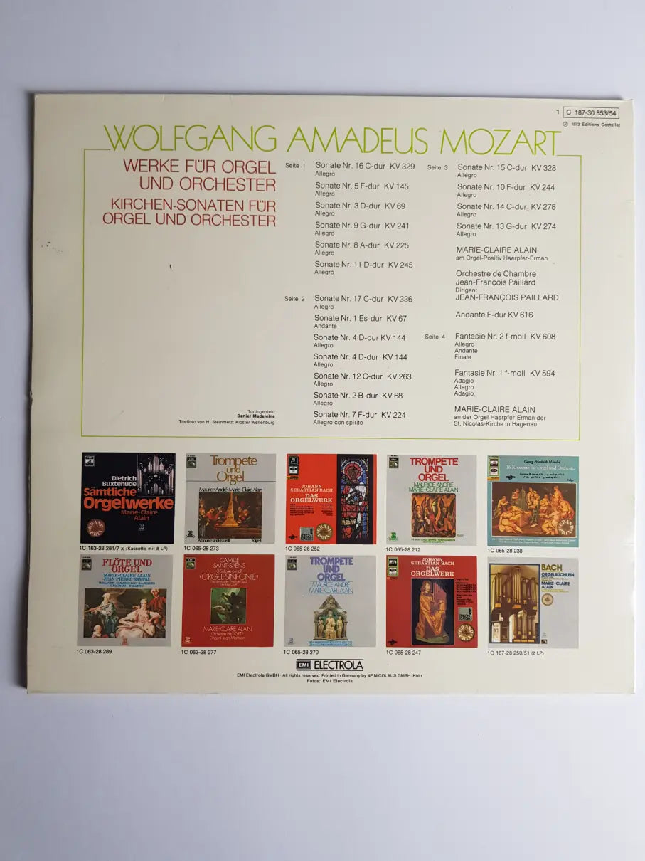 Wolfgang Amadeus Mozart, Marie-Claire Alain, Orchestre De Chambre Jean-François Paillard – Werke Für Orgel Und Orchester