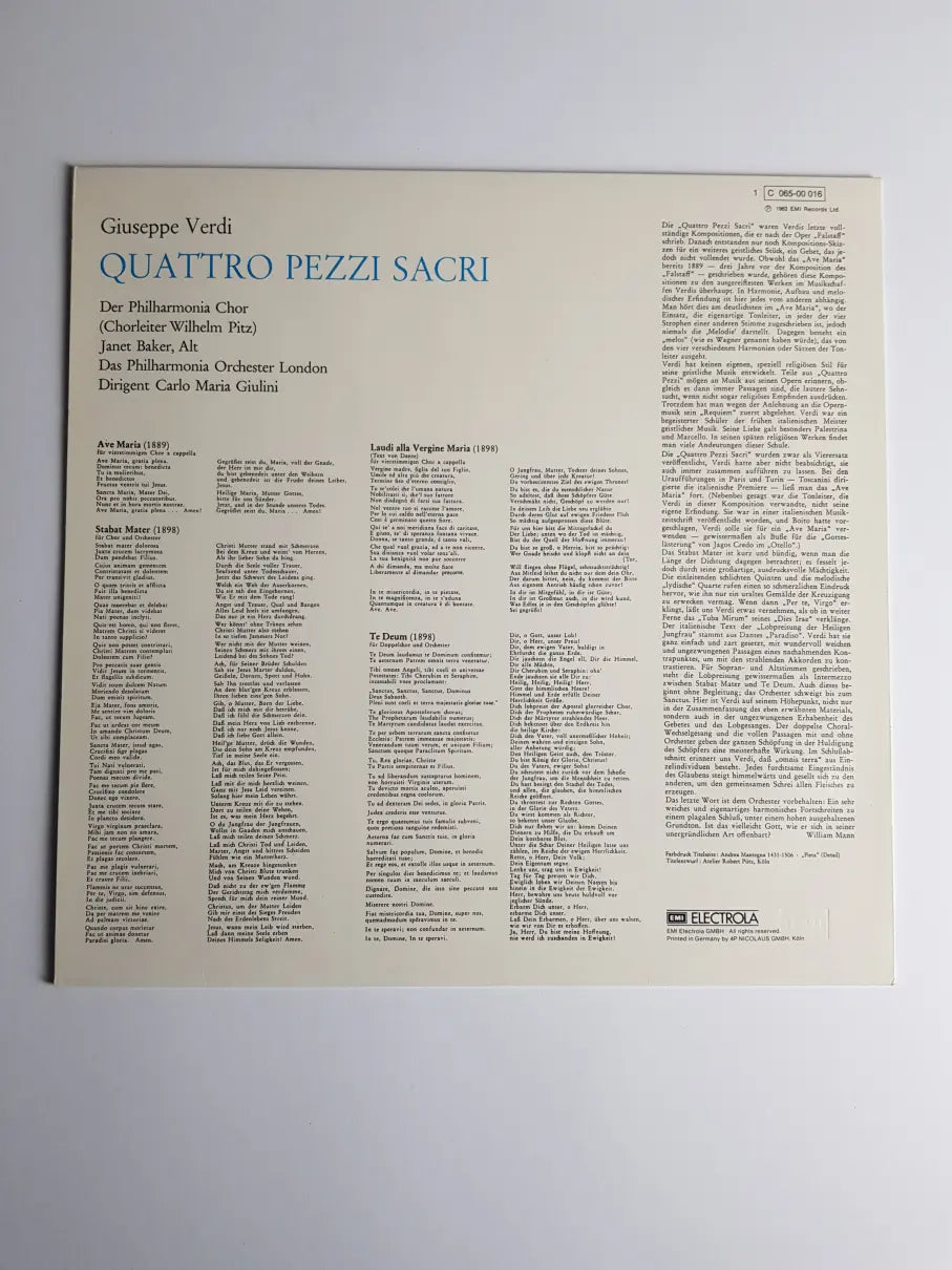 Giuseppe Verdi - Philharmonia Orchester London, Philharmonia Chor, Carlo Maria Giulini, Janet Baker – Quattro Pezzi Sacri