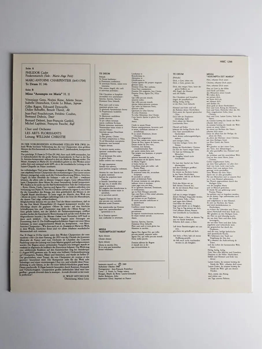 Charpentier ‧ Les Arts Florissants ‧ William Christie ‎– Te Deum
