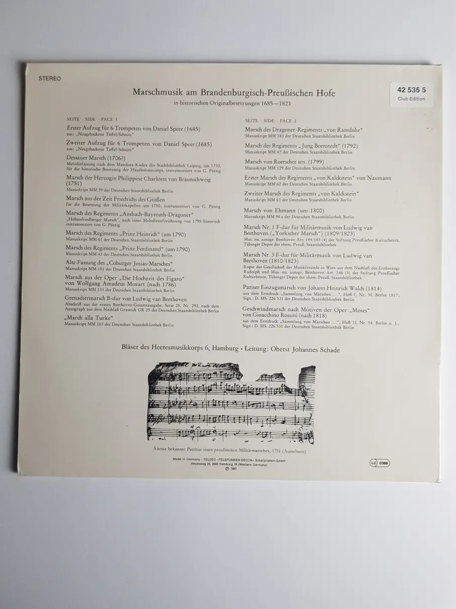 Bläser Des Heeresmusikkorps 6, Hamburg – Marschmusik Am Brandenburgisch-Preußischen Hofe