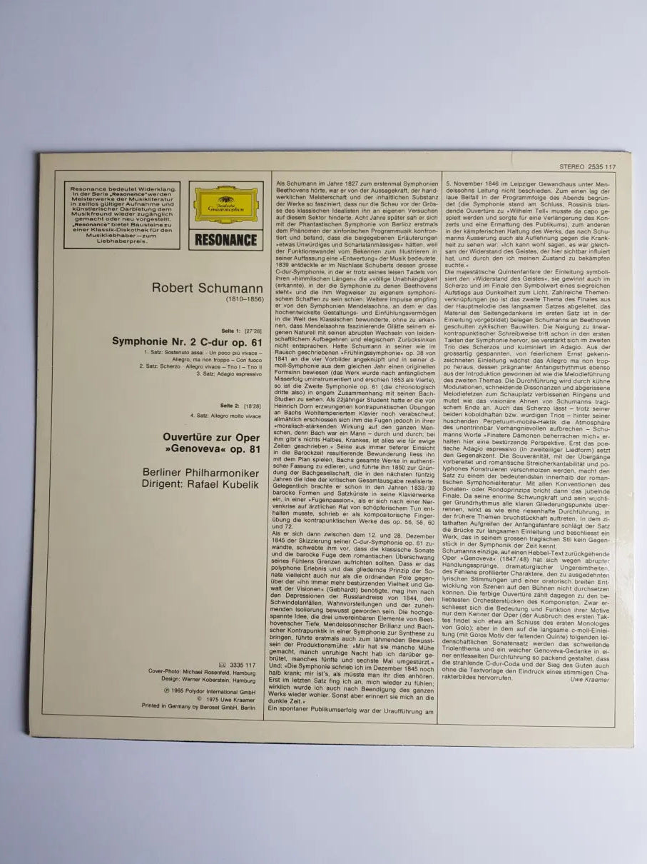 Schumann · Berliner Philharmoniker, Rafael Kubelik – Symphonien Nr.2 / Genoveva Overture