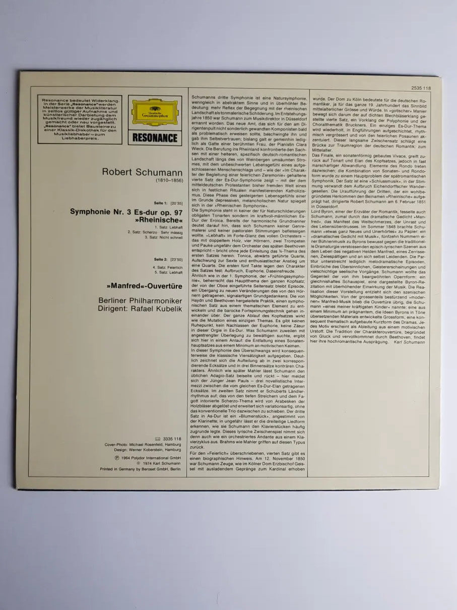 Robert Schumann / Berliner Philharmoniker · Rafael Kubelik – Symphonie Nr. 3 »Rheinische« · Manfred-Overtüre