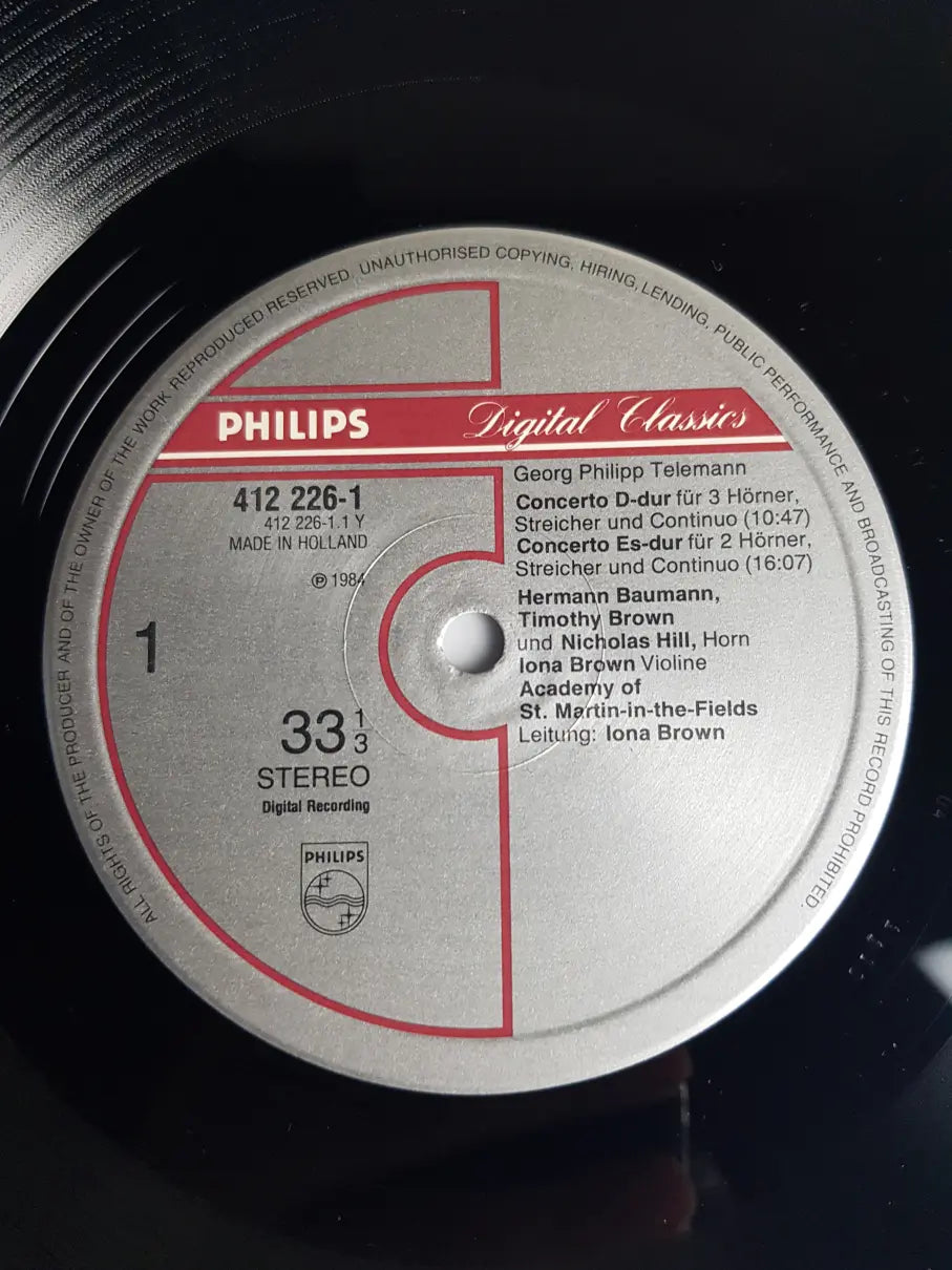 Telemann, Hermann Baumann, Timothy Brown, Nicholas Hill, The Academy Of St. Martin-in-the-Fields, Iona Brown – Horn Concertos