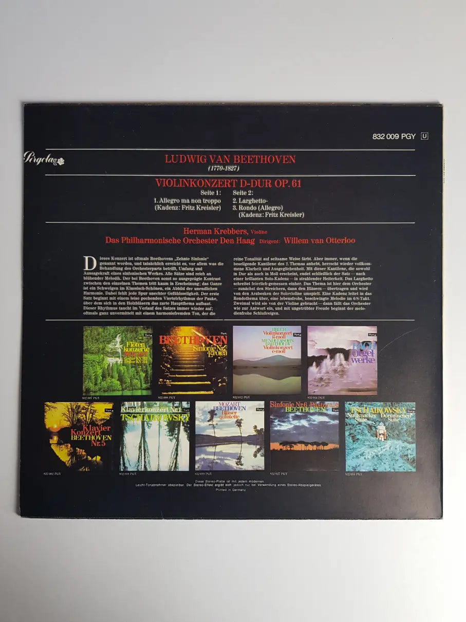 Beethoven - Herman Krebbers / Das Philharmonische Orchester Den Haag / Willem Van Otterloo – Violinkonzert D-Dur Op.61