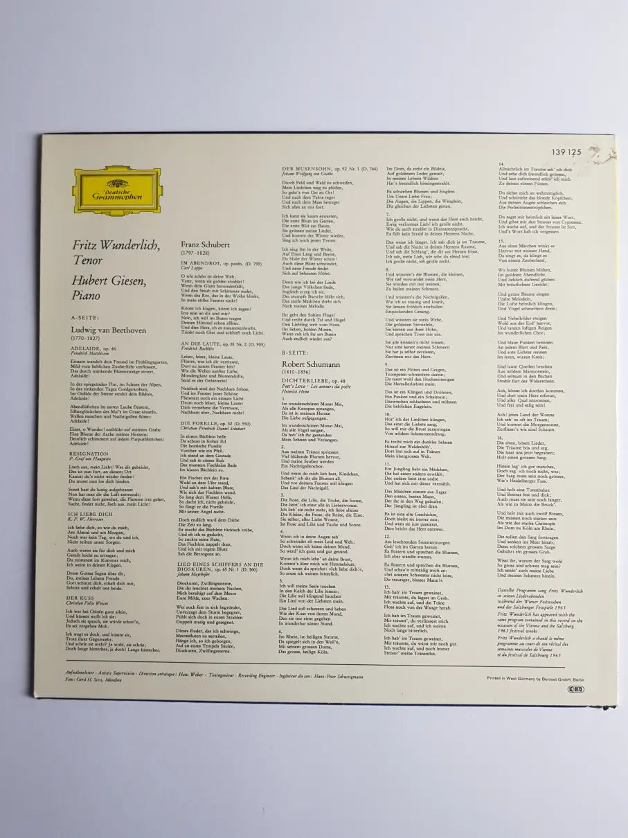 Fritz Wunderlich, Hubert Giesen - Schumann - Beethoven · Schubert – Lieder Von Beethoven, Schubert Und Schumann