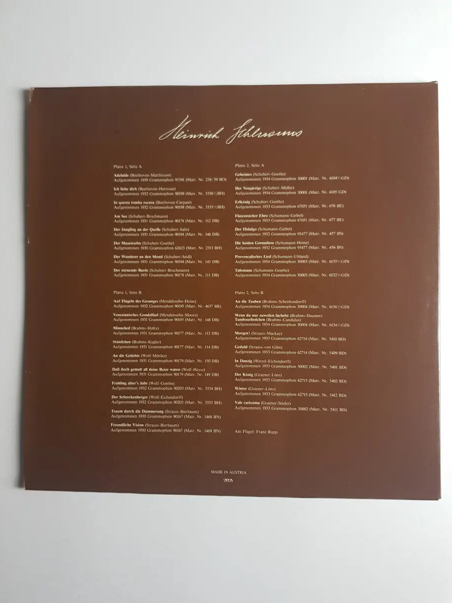 Heinrich Schlusnus, Franz Rupp – Liederalbum