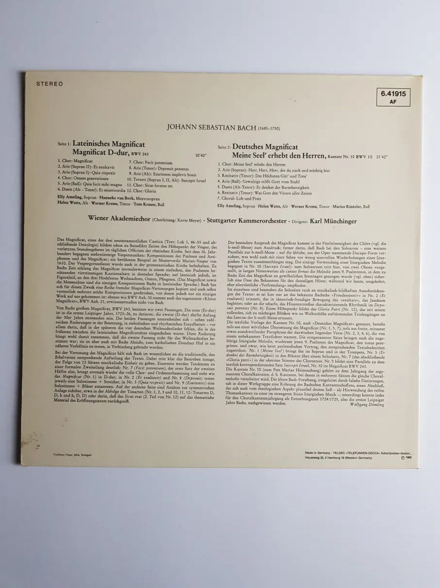 Johann Sebastian Bach, Wiener Akademiechor, Stuttgarter Kammerorchester, Karl Münchinger – Lateinisches & Deutsches Magnificat