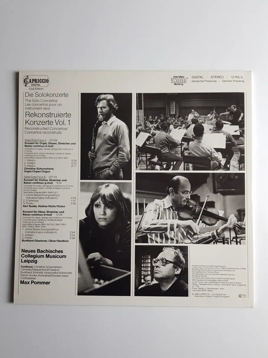 Johann Sebastian Bach • Christine Schornsheim , Orgel = Organ • Karl Suske , Violine = Violin • Burkhard Glaetzner , Oboe • Neues Bachisches Collegium Musicum Leipzig • Max Pommer – Die Solokonzerte
