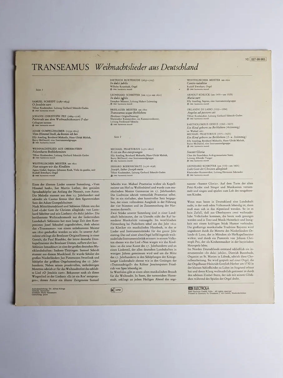 Elly Ameling, Agnes Giebel, Barry McDaniel, Tölzer Knabenchor, Collegium Aureum – Transeamus Usque Bethlehem - Weihnachtslieder Aus Deutschland