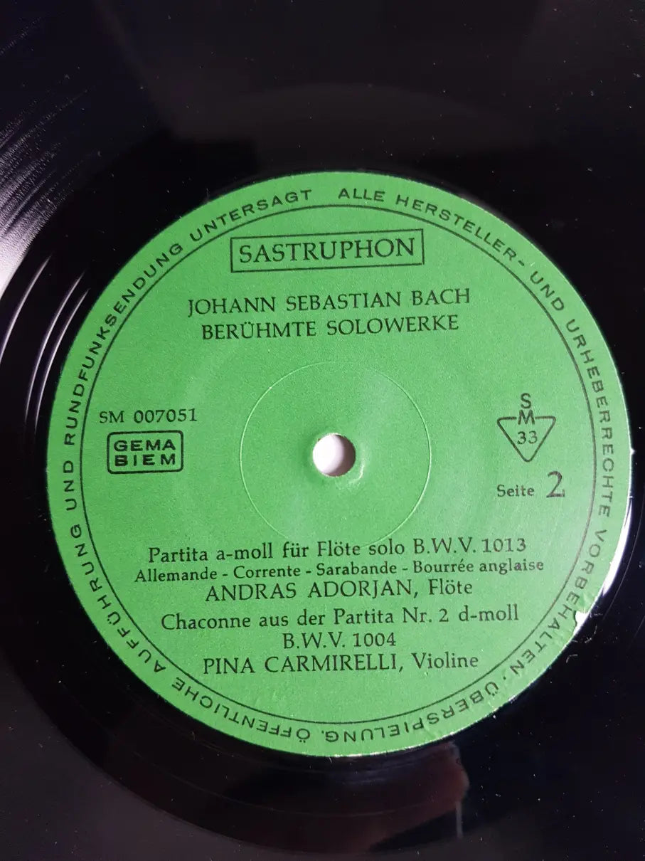 J. S. Bach, Philippe Muller, Andras Adorjan, Pina Carmirelli – Berühmte Solowerke (Suite C-Dur Für Cello, Partita A-moll Für Flöte, Chaconne D-moll Für Violine)