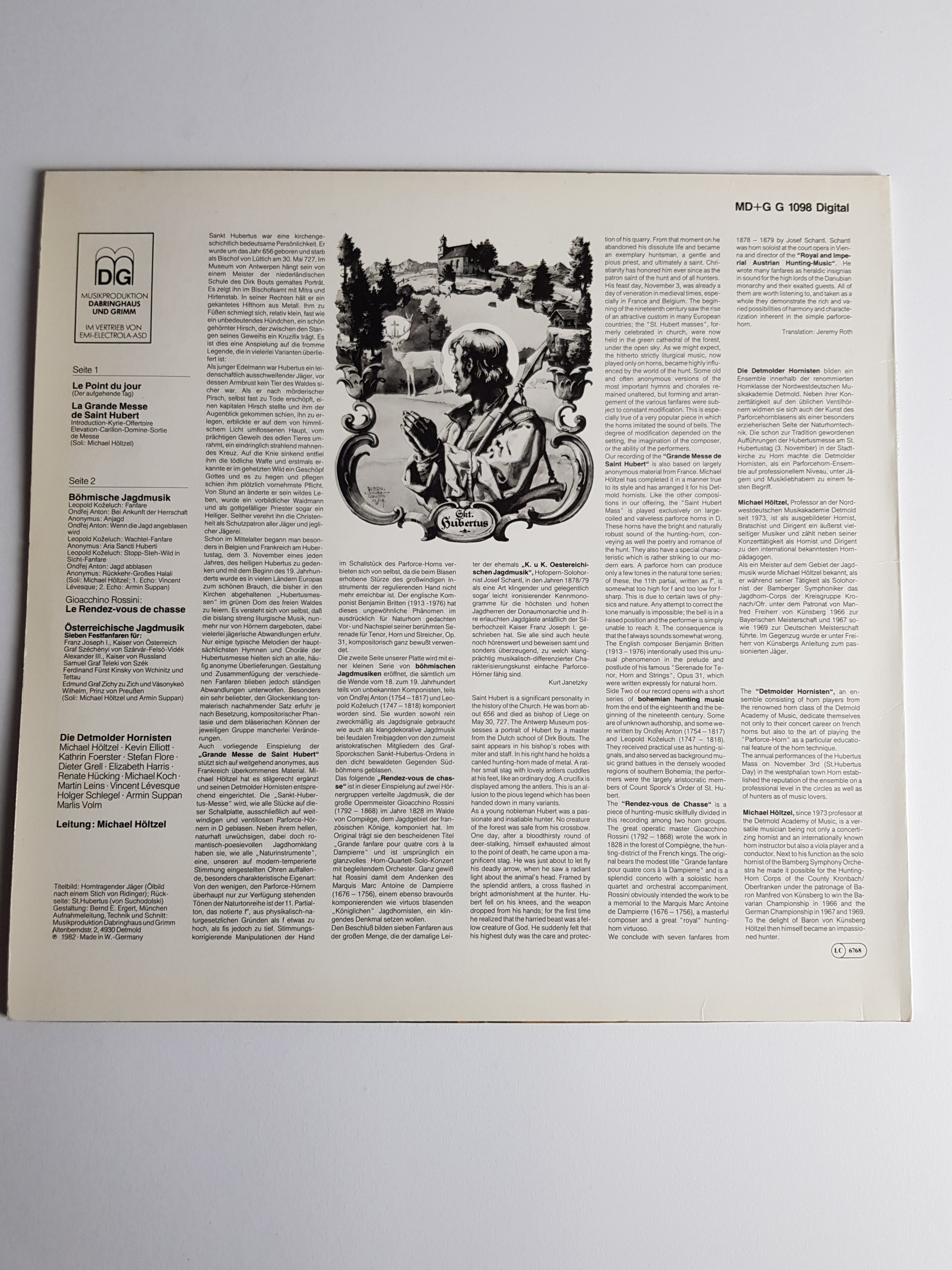 Die Detmolder Hornisten – Hubertusmesse. Böhmische, Französische Und Österreichische Jagdmusiken Für Parforcehörner