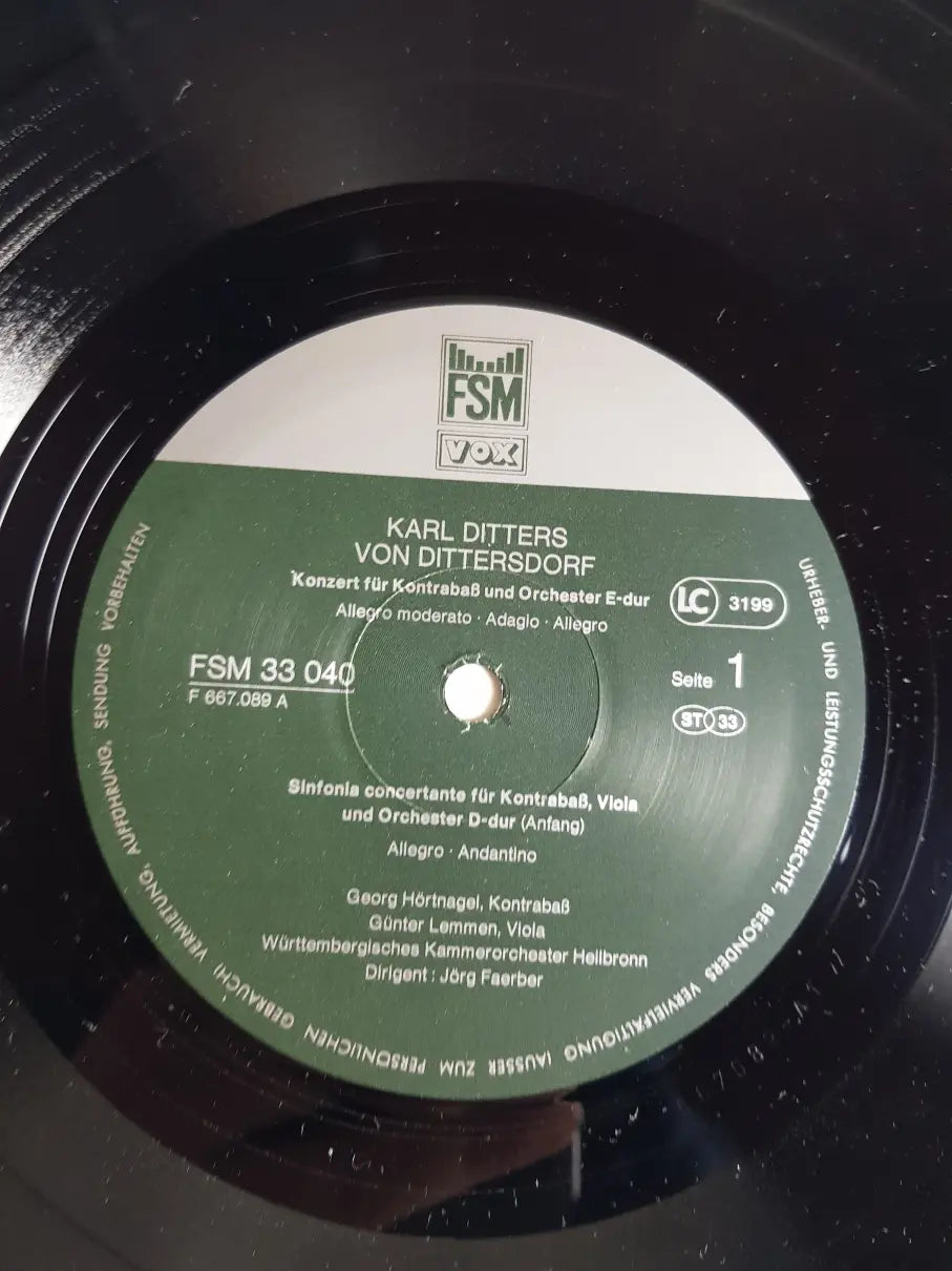 Karl Ditters von Dittersdorf - Georg Hörtnagel, Helga Storck – Kontrabasskonzert E-dur / Harfenkonzert A-dur / Sinfonia Concertante D-dur