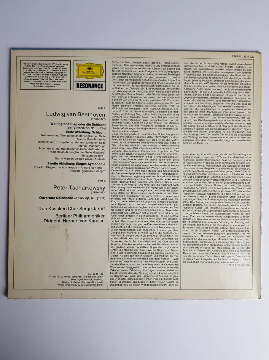 Beethoven, Tschaikowsky, Don Kosaken Chor Serge Jaroff, Berliner Philharmoniker, Herbert von Karajan – Wellingtons Sieg Oder Die Schlacht Bei Vittoria / Ouverture Solennelle »1812«