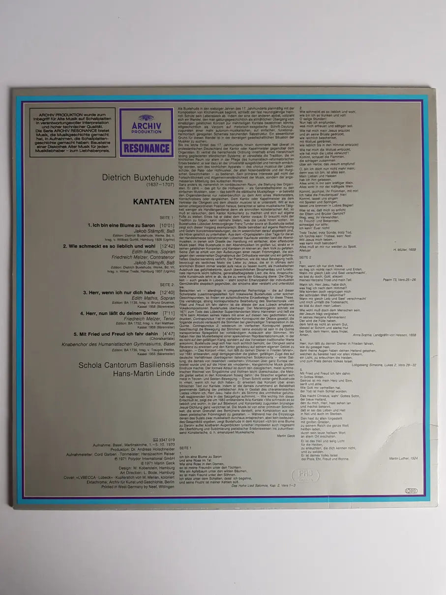 Dietrich Buxtehude, Schola Cantorum Basiliensis – Kantaten
