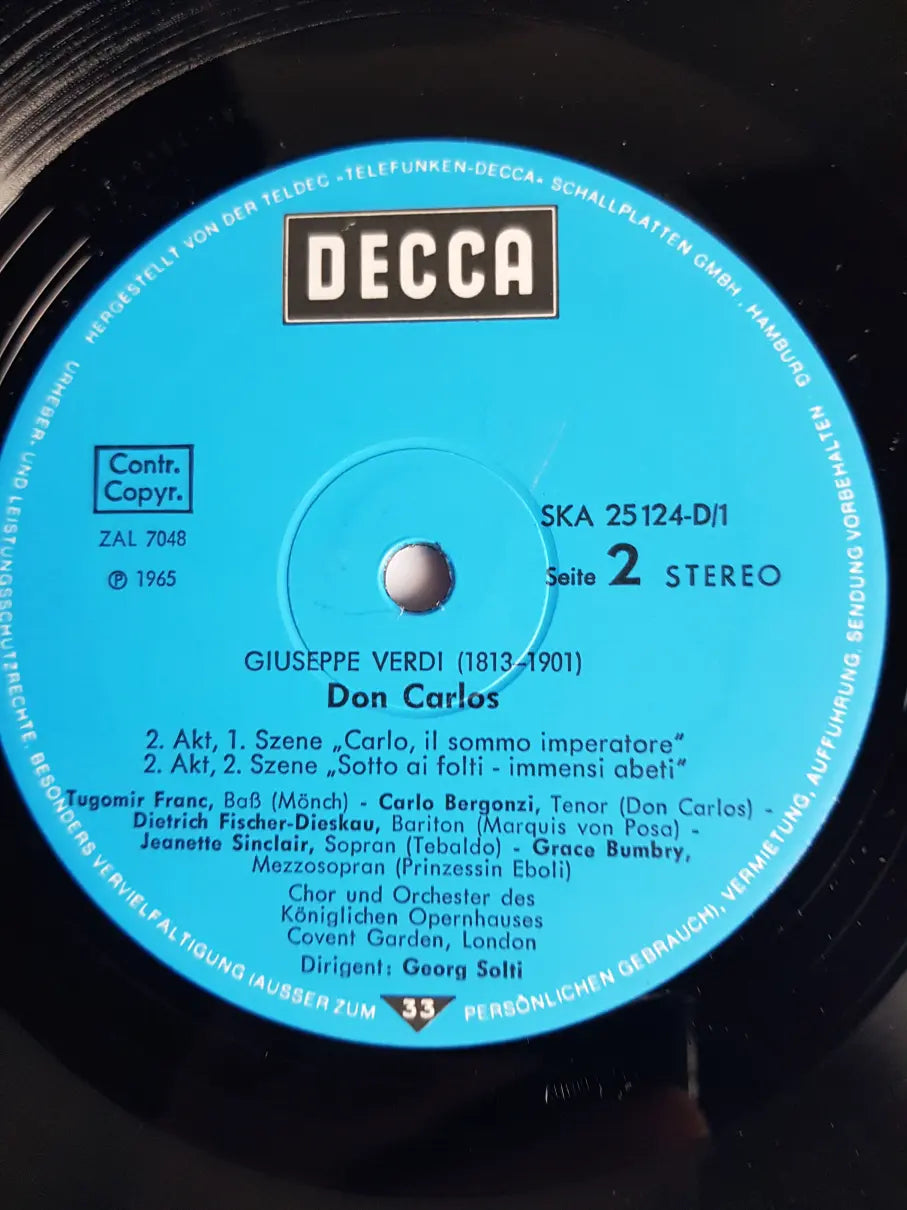 Giuseppe Verdi, Renata Tebaldi, Carlo Bergonzi, Dietrich Fischer-Dieskau, Nicolai Ghiaurov, Grace Bumbry, Chor Und Orchester Des Königlichen Opernhauses Covent Garden, Georg Solti ‎– Don Carlos
