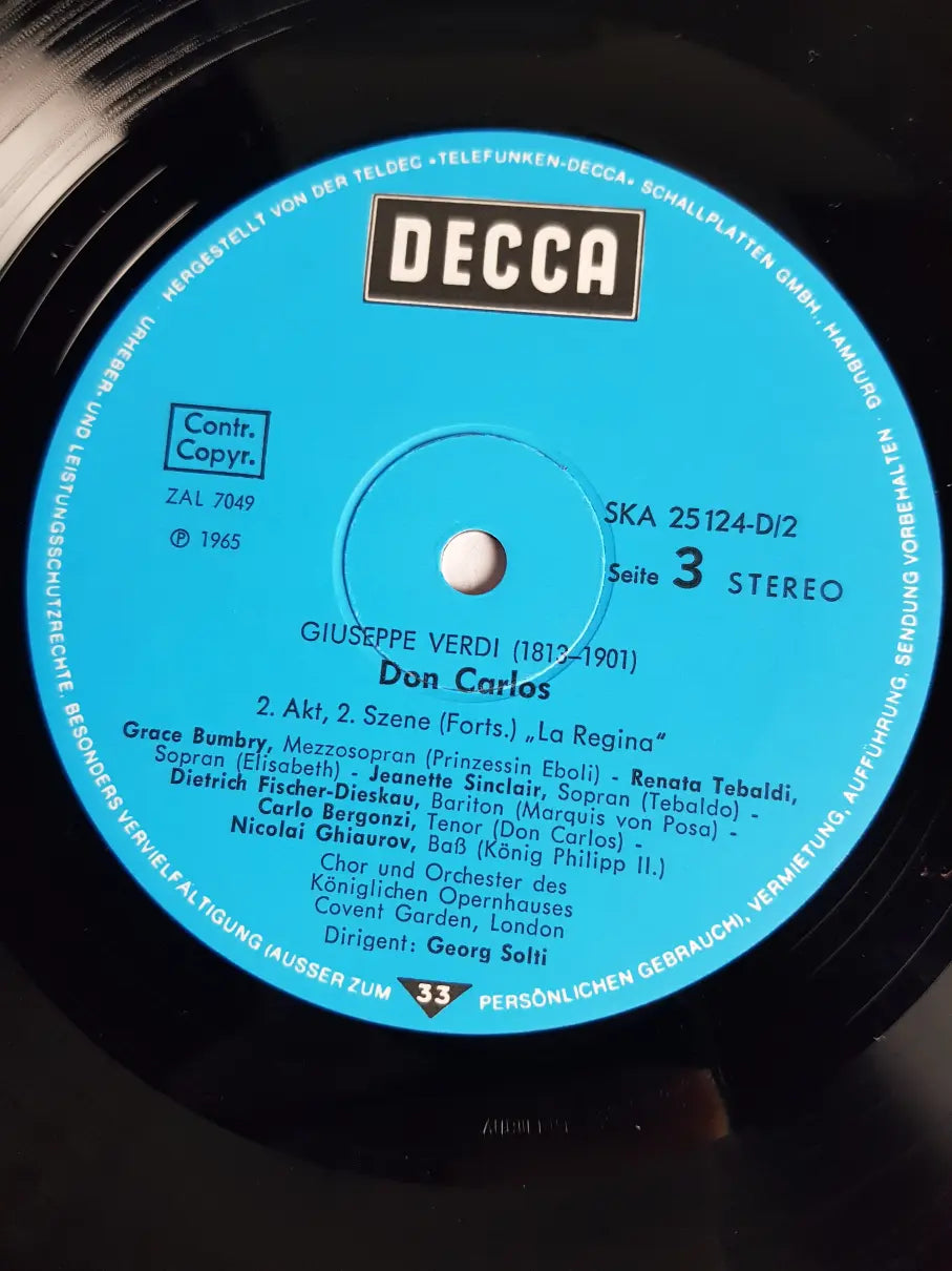 Giuseppe Verdi, Renata Tebaldi, Carlo Bergonzi, Dietrich Fischer-Dieskau, Nicolai Ghiaurov, Grace Bumbry, Chor Und Orchester Des Königlichen Opernhauses Covent Garden, Georg Solti ‎– Don Carlos