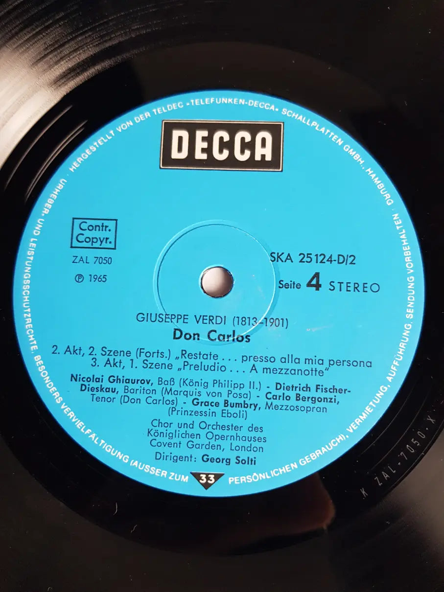 Giuseppe Verdi, Renata Tebaldi, Carlo Bergonzi, Dietrich Fischer-Dieskau, Nicolai Ghiaurov, Grace Bumbry, Chor Und Orchester Des Königlichen Opernhauses Covent Garden, Georg Solti ‎– Don Carlos