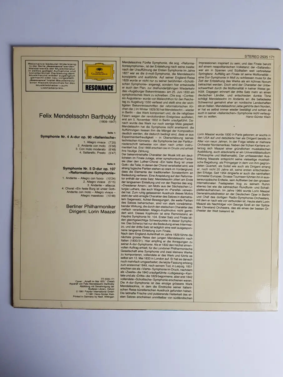 Mendelssohn Bartholdy - Berliner Philharmoniker, Lorin Maazel – Symphonie Nr. 4 »Italienische« / Symphonie Nr. 5 »Reformations-Symphonie«