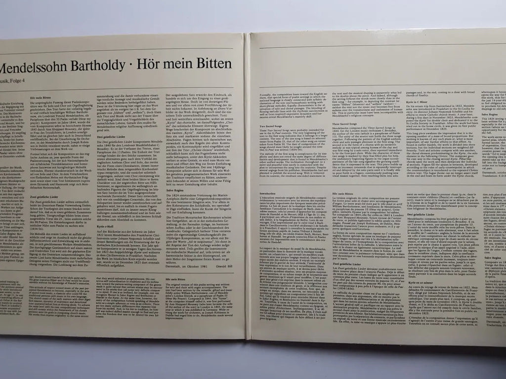 Felix Mendelssohn-Bartholdy - Julia Hamari, Kammerchor Stuttgart, Ensemble '76 Stuttgart, Christof Roos Dirigent Frieder Bernius ‎– Hör Mein Bitten