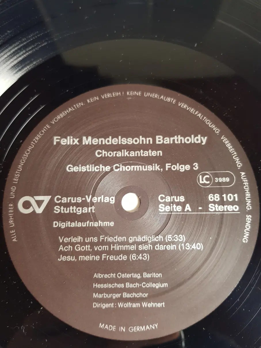 Felix Mendelssohn-Bartholdy - Albrecht Ostertag, Hessisches Bach-Collegium, Marburger Bachchor Dirigent Wolfram Wehnert – Choralkantaten