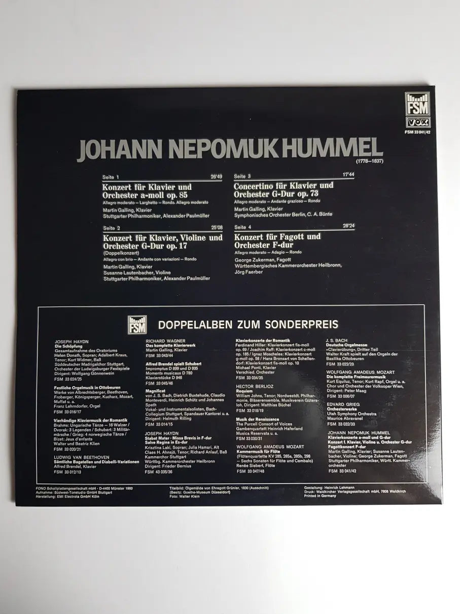 Johann Nepomuk Hummel – Zwei Klavierkonzerte Doppelkonzert Fagottkonzert