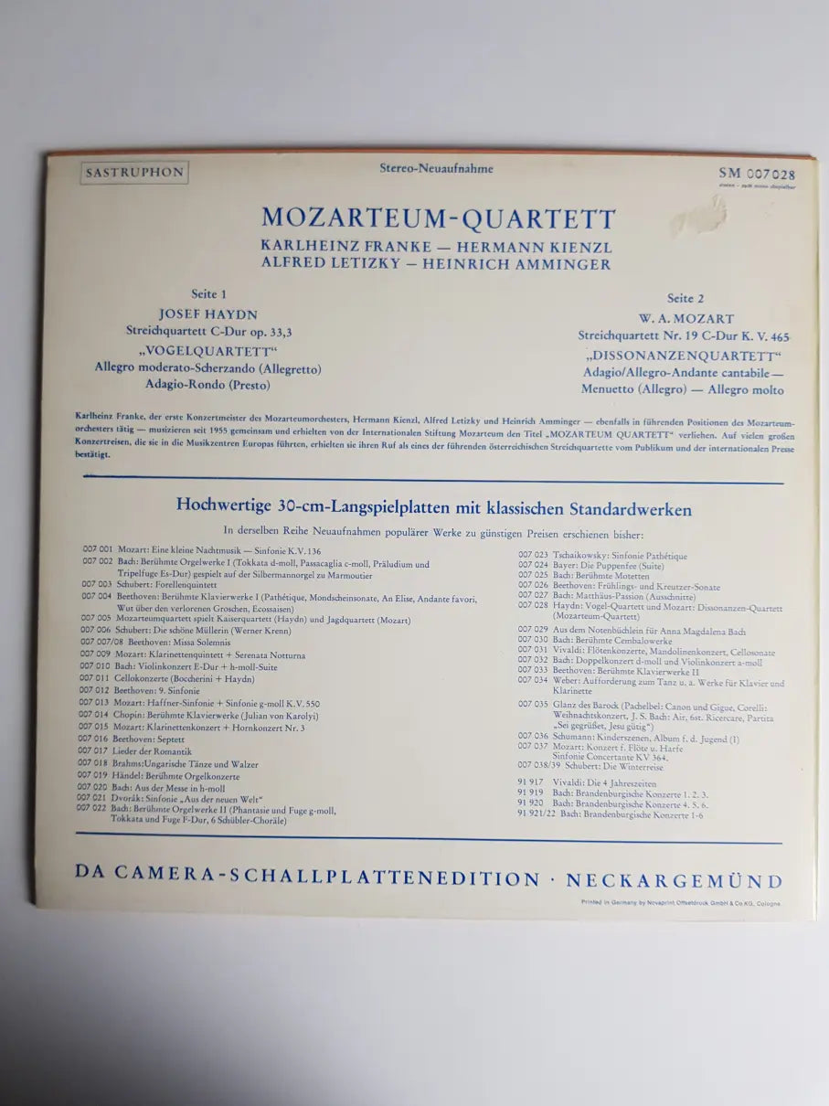 Haydn / Mozart – Mozarteum-Quartett Salzburg – Vogelquartett / Dissonanzenquartett