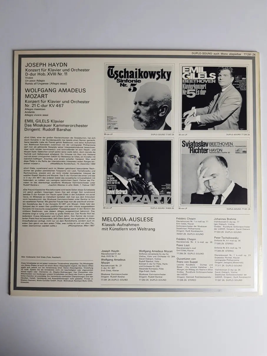 Emil Gilels, Haydn / Mozart, Moskauer Kammerorchester Dirigent Rudolf Barschai – Klavierkonzert D-dur Nr. 11 / Klavierkonzert C-dur KV 467