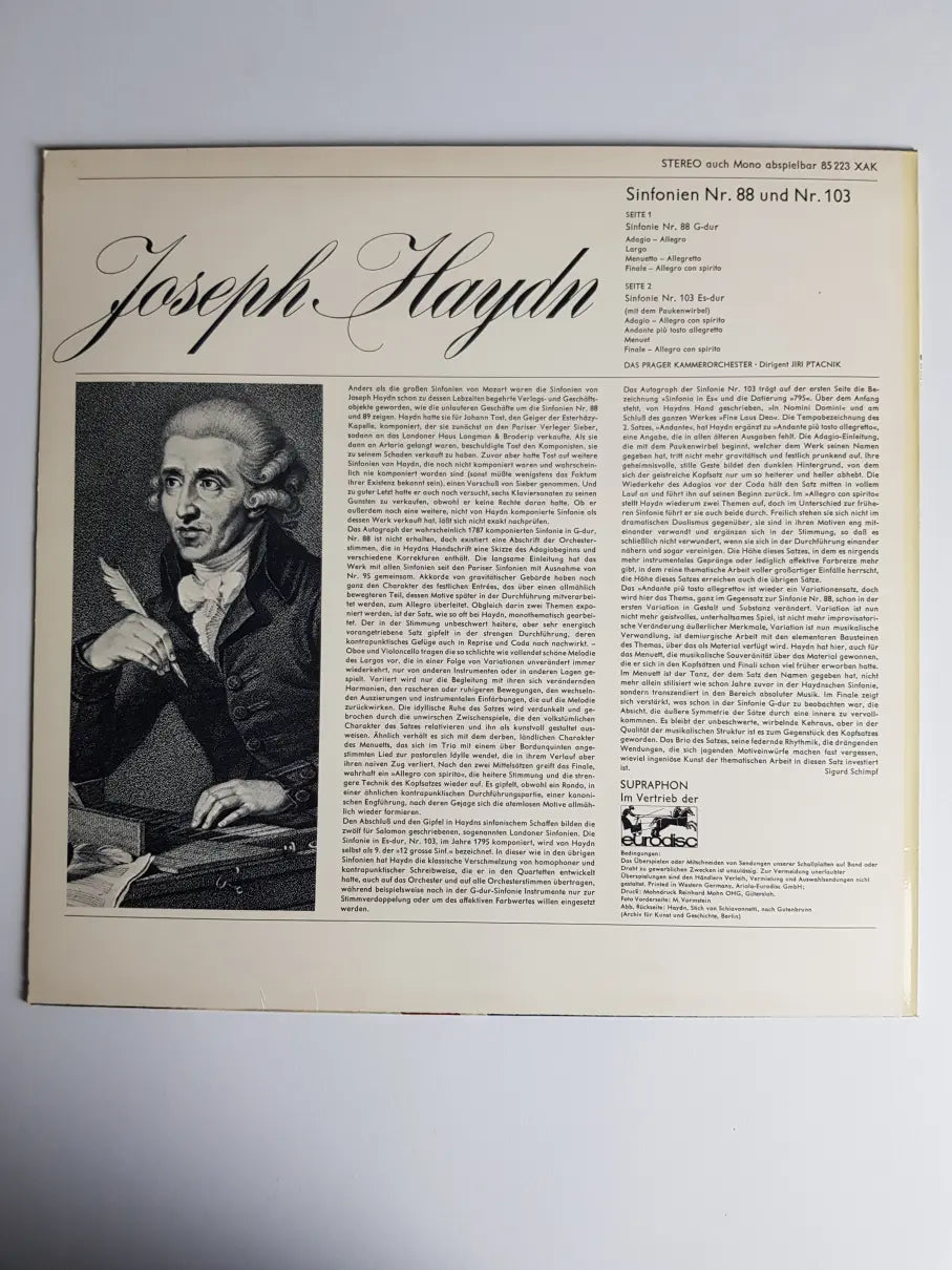 Joseph Haydn, Prager Kammerorchester Dirigent Jiri Ptacnik – Symphony No.103 In Es-Dur Paukenwirbell" / Symphony No. 88 In G Major