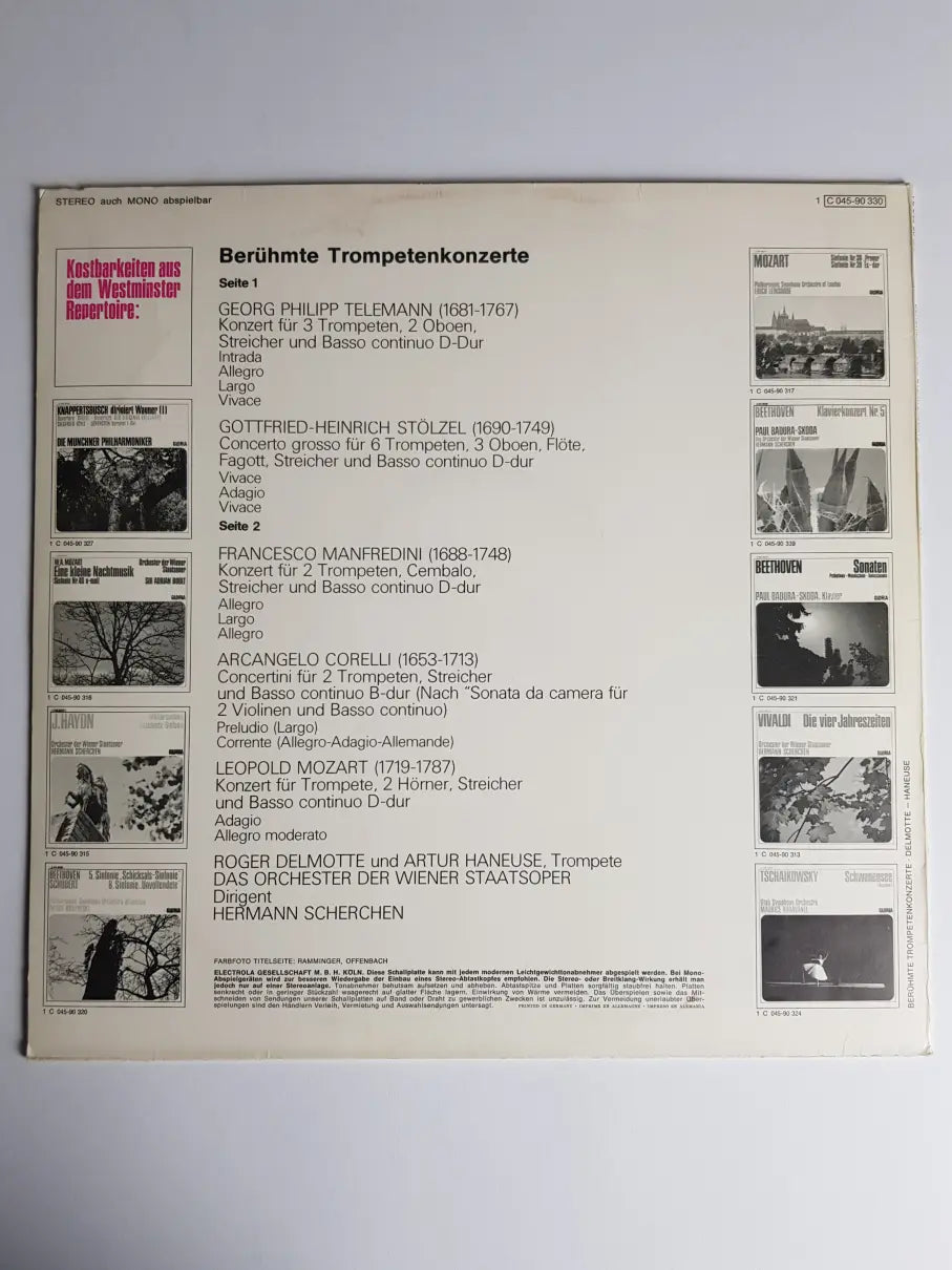 Telemann, Stölzel, Manfredini, Corelli, L. Mozart, Roger Delmotte Und Arthur Haneuse, Orchester Der Wiener Staatsoper · Hermann Scherchen – Berühmte Trompetenkonzerte