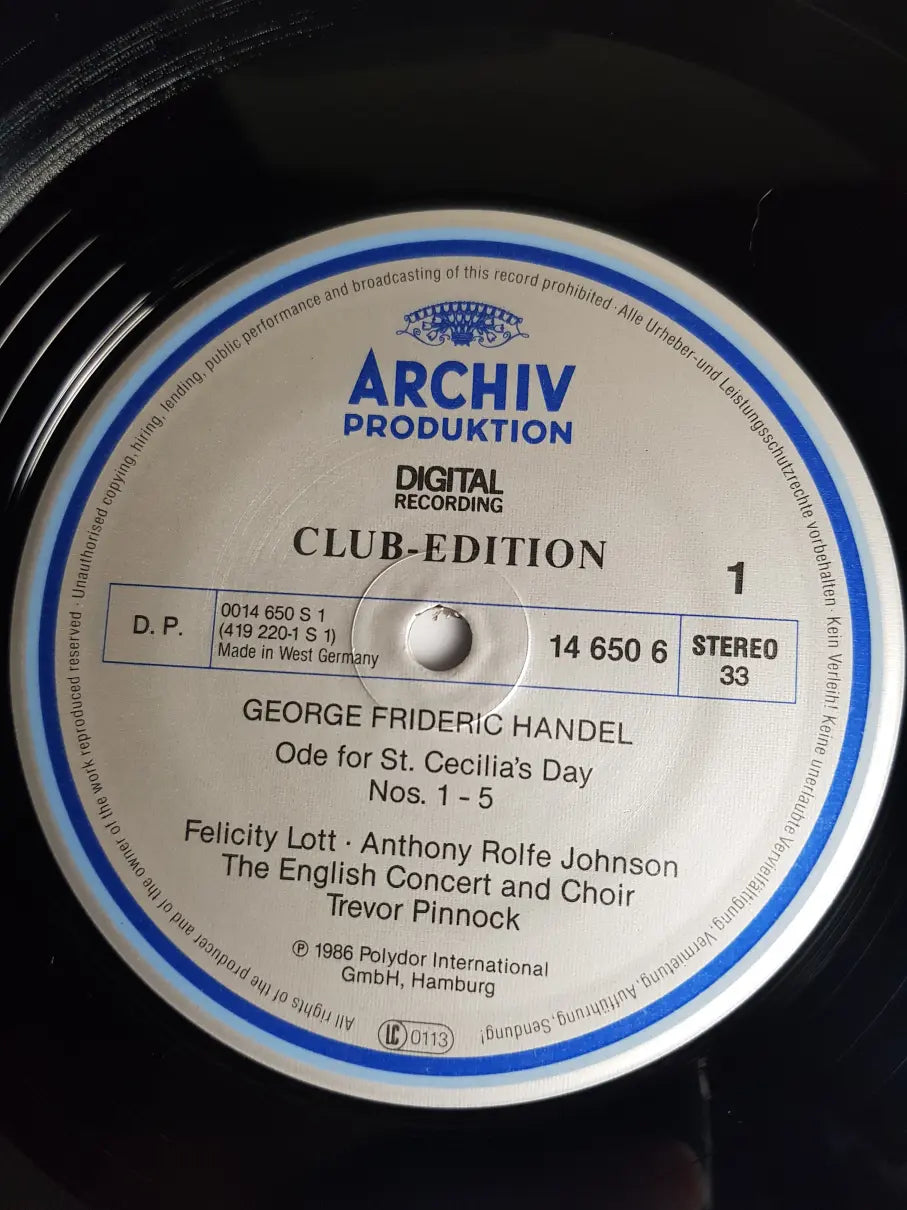 George Frideric Handel - The English Concert And Choir, Trevor Pinnock, Felicity Lott, Anthony Rolfe Johnson – Ode For St.Cecilia's Day