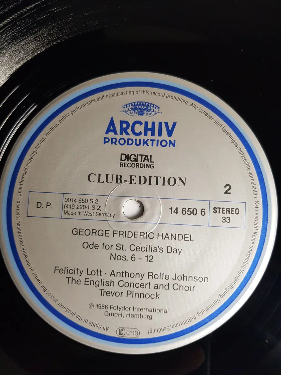 George Frideric Handel - The English Concert And Choir, Trevor Pinnock, Felicity Lott, Anthony Rolfe Johnson – Ode For St.Cecilia's Day